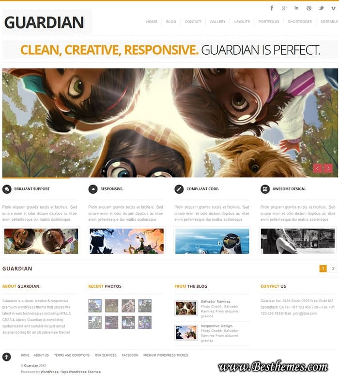 Guardian premium wordpress theme from WordPress Themex, Clean portfolio wp theme 