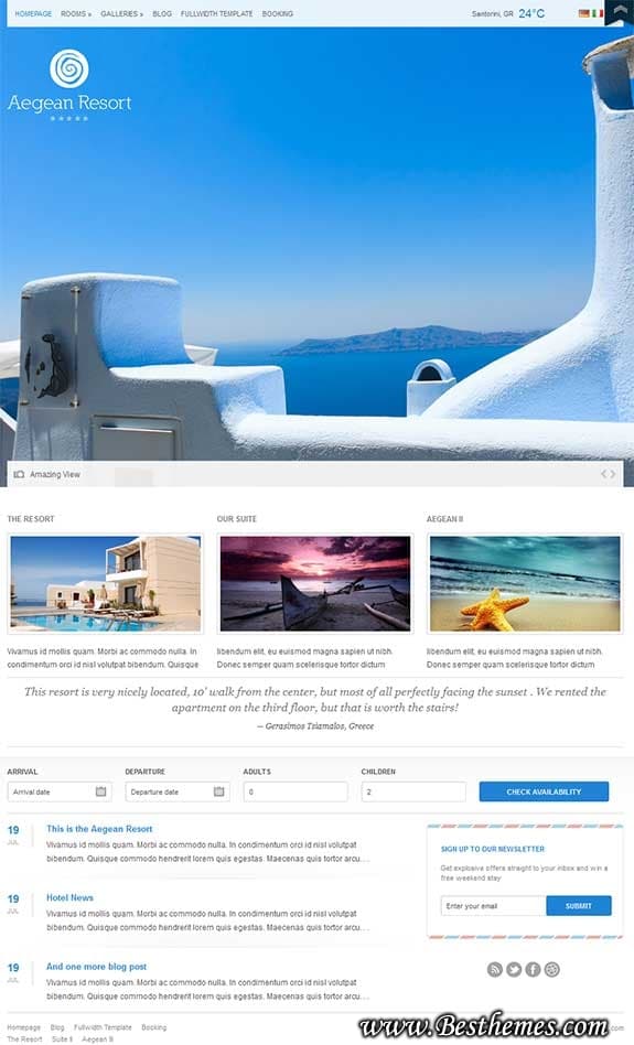 Aegean premimium wordpress theme with booking system, Resort wordpress theme, Hotel WP theme with reservation system