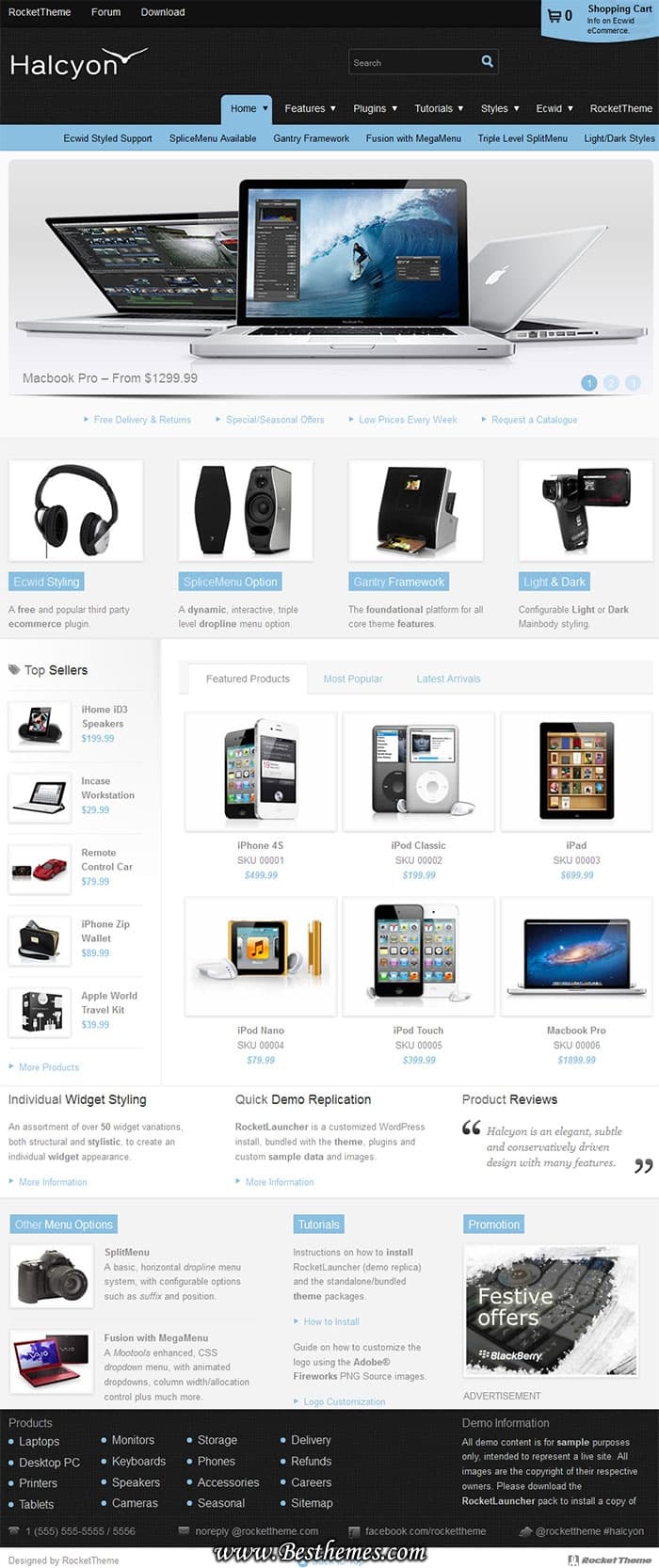 Halcyon premium wordpress theme from Rocket Themes, Best eCommerce Theme For Eletronic product