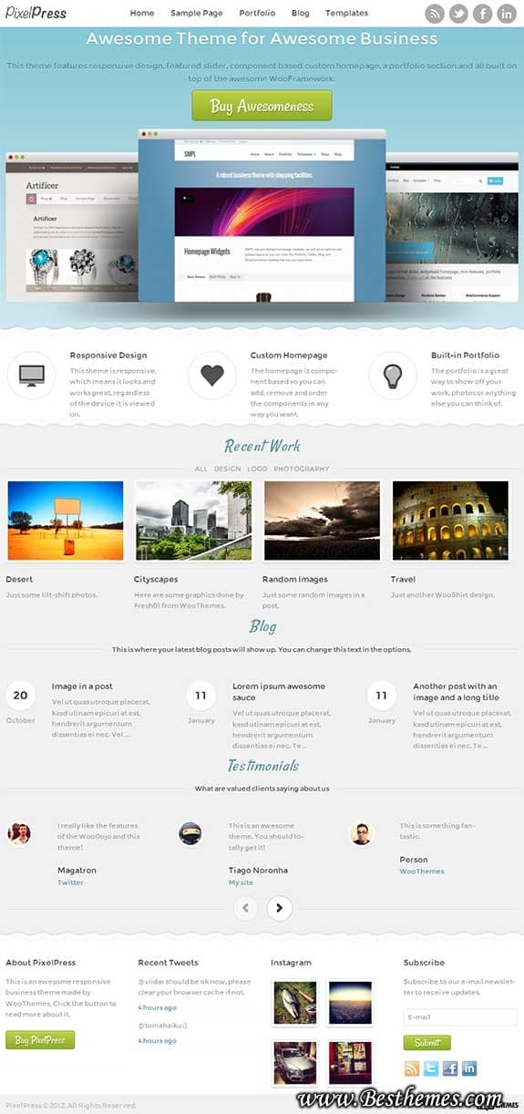 PixelPress Premium WordPress theme, Responsive Business WP Theme, Portfolio WP theme from Woo Themes
