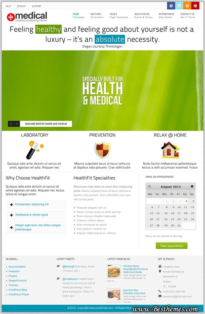 Medical premium wordpress theme from themeforest, best hospital wp theme, best doctor wp theme, hospital theme with appointment 
