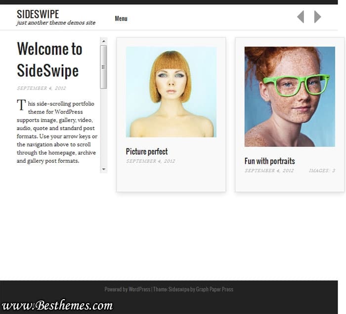 Sideswipe premium WordPress Theme from Graph Paper Press. Best Swipe enabled photography theme