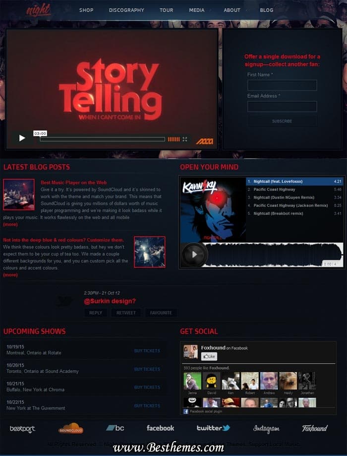 Night Music Premium WordPress Theme From FoxHound. Best Musician WP Template