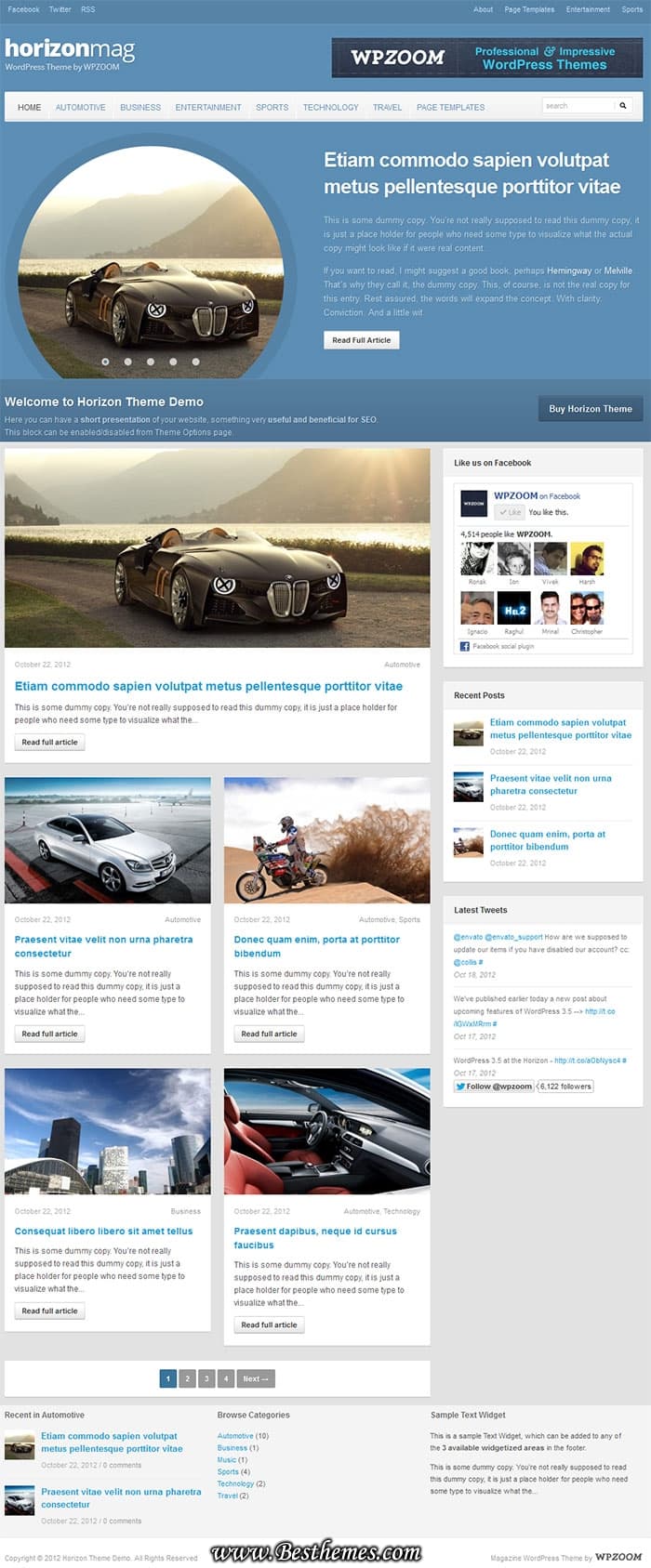 Horizon Premium WordPress Theme for Magazine website. Best Automobile magazine WP template, Responsive Sports Magazine WP template