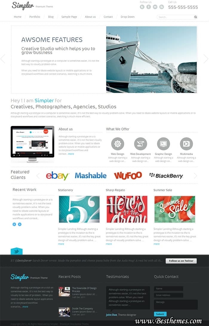 Simpler Premium WordPress Theme From ThemePure, Clean Service Provider WP Template