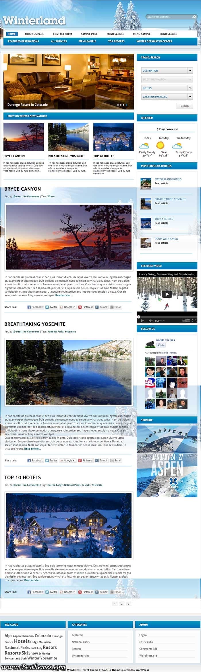 Winterland WordPress Theme, Best Travel Magazine WordPress Theme, Best Destination Showcase WordPress Theme, Best Tour WordPress Theme